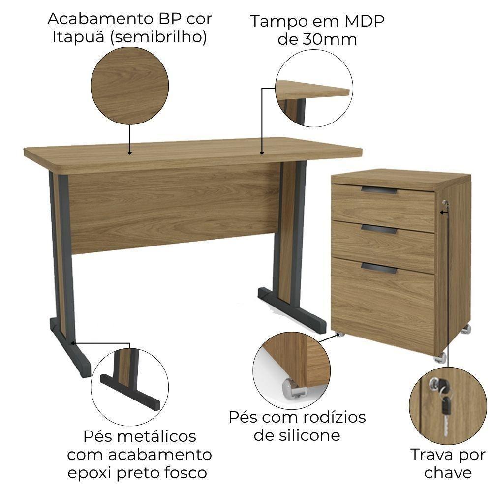 Mesa Escritorio 120 Cm E Gaveteiro 3 Gavetas Versatil Kappesberg Itapua - 3
