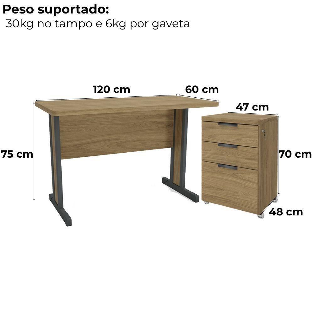 Mesa Escritorio 120 Cm E Gaveteiro 3 Gavetas Versatil Kappesberg Itapua - 4