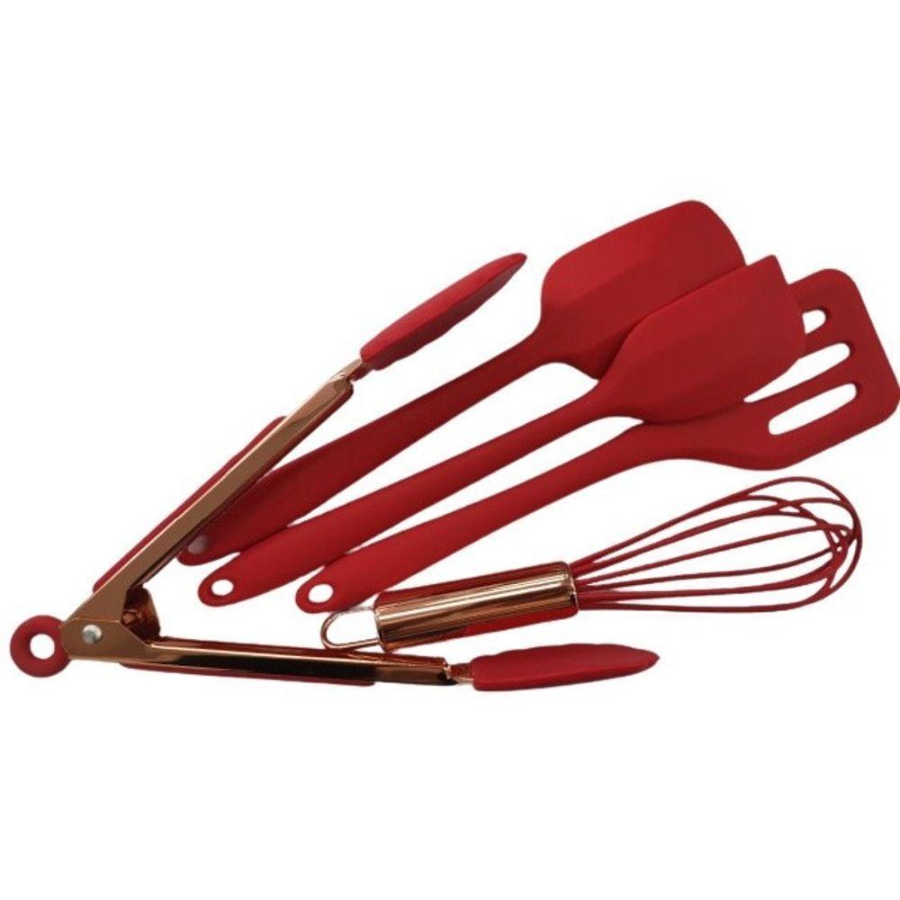 Jogo Utensílios Mini Cozinha 5 Peças Em Silicone Mini Vermelho - 1