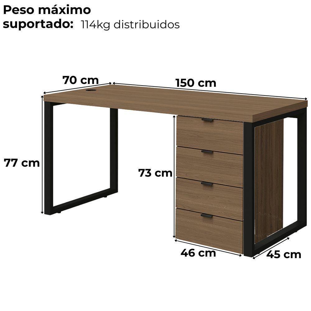 Mesa Escritorio 150 Cm E Gaveteiro 4 Gavetas Frame Kappesberg Munique - 4