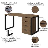 Mesa Escritorio 150 Cm E Gaveteiro 4 Gavetas Frame Kappesberg Munique - 3