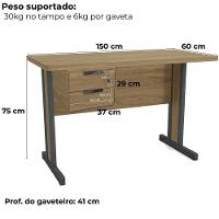 Mesa Escritorio 150 Cm Com Gaveteiro De Mesa Versatil Kappesberg Itapua
