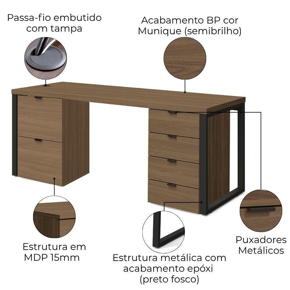 Conjunto Escritorio Industrial Mesa E Gaveteiros Frame Kappesberg Munique - 3