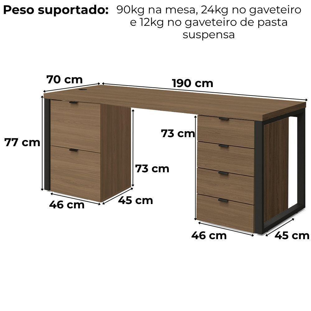 Conjunto Escritorio Industrial Mesa E Gaveteiros Frame Kappesberg Munique - 4