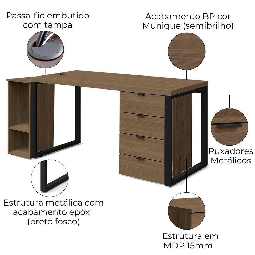 Conjunto Escritorio Industrial 3 Peças 150 Cm Frame Kappesberg Munique - 4