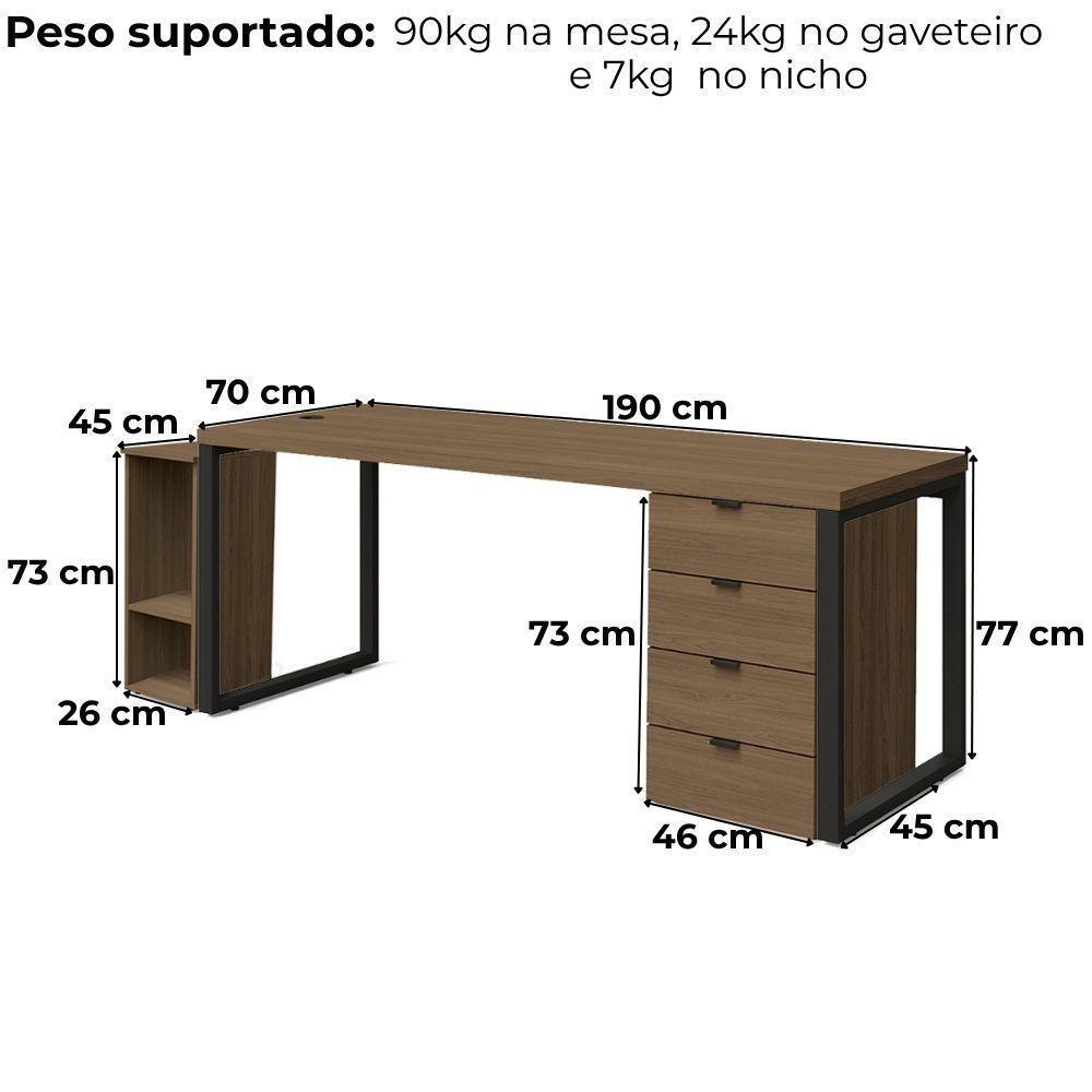 Conjunto Escritorio Industrial 3 Peças 150 Cm Frame Kappesberg Munique - 5