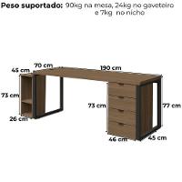 Conjunto Escritorio Industrial 3 Peças 150 Cm Frame Kappesberg Munique - 5