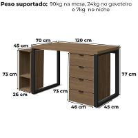 Conjunto Escritorio Industrial 3 Peças Frame Kappesberg Munique