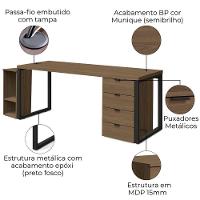 Conjunto Escritorio Industrial 3 Peças 190 Cm Frame Kappesberg Munique - 3