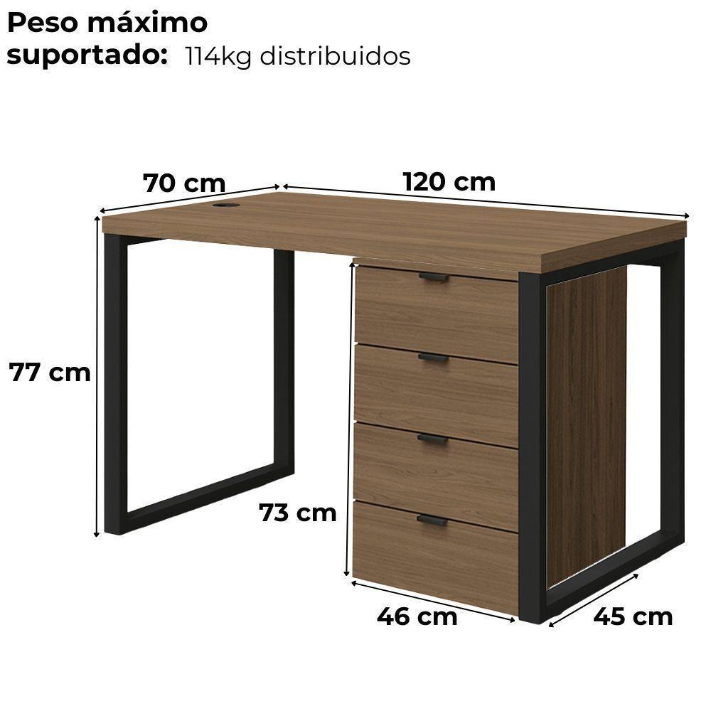 Mesa Escritorio 120 Cm E Gaveteiro 4 Gavetas Frame Kappesberg Munique - 4
