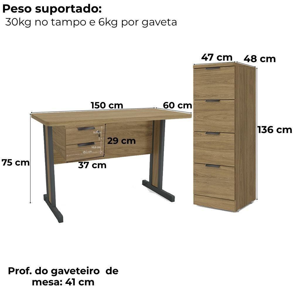 Conjunto Escritorio 3 Pecas 500401 Versatil Kappesberg Itapua - 5