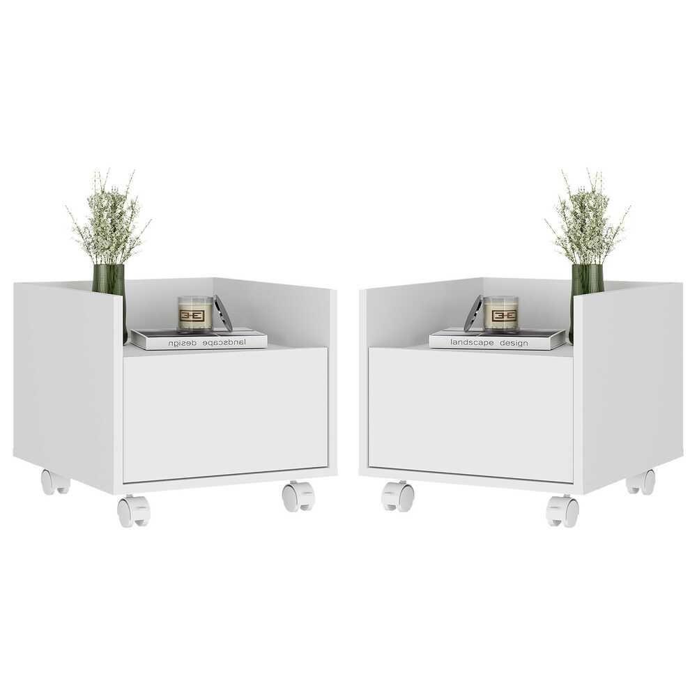 Kit Com 2 Mesas De Cabeceira 40Cm Com Rodízios Multimóveis V4045 Branca Branco - 1