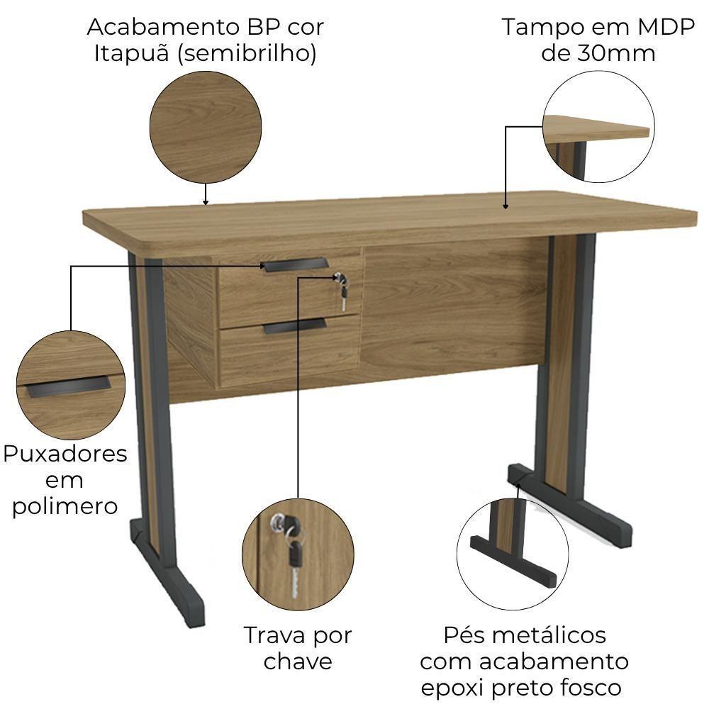 Mesa Escritorio 120 Cm Com Gaveteiro De Mesa Versatil Kappesberg Itapua - 3