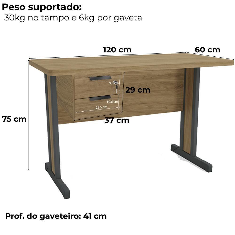 Mesa Escritorio 120 Cm Com Gaveteiro De Mesa Versatil Kappesberg Itapua - 4
