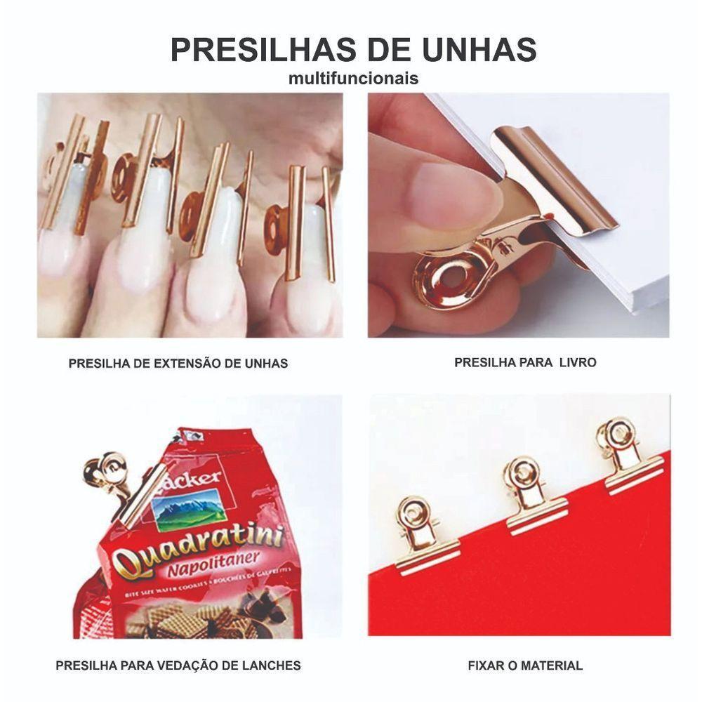 Kit 36 Presilhas Grampo Metal Prata Para Unhas Curvatura C Tamanho Pequeno - 4