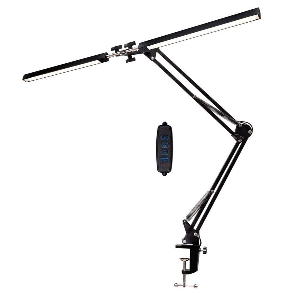 Luminária Mesa Dupla Led 3 Cores Articulada Com Base E Garra Giratoria 360° Preto - 1