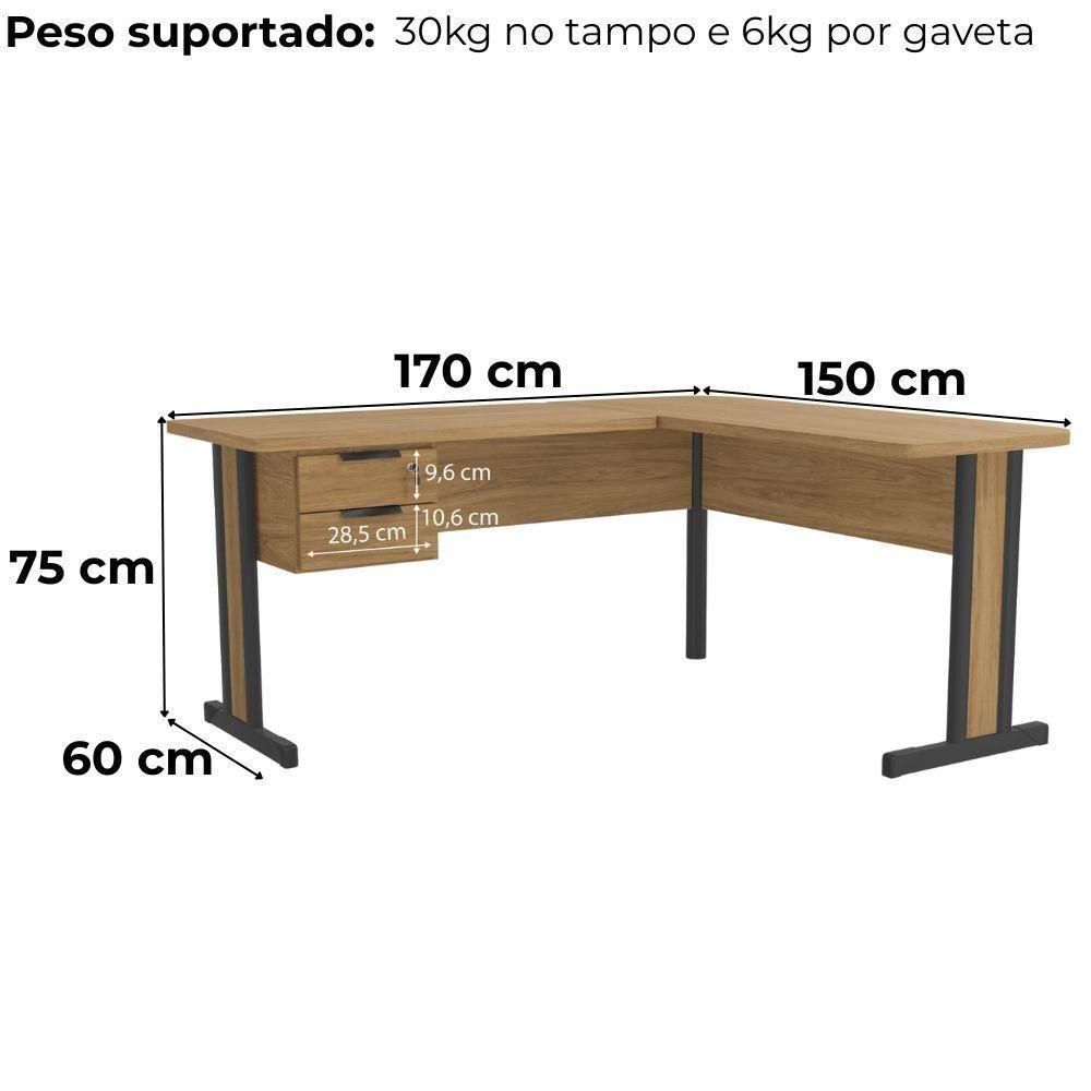Mesa De Canto Com Gaveteiro 170x150 Cm Versatil 1170a Kappesberg Itapua - 6