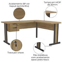Mesa De Canto Com Gaveteiro 170x150 Cm Versatil 1170a Kappesberg Itapua - 5