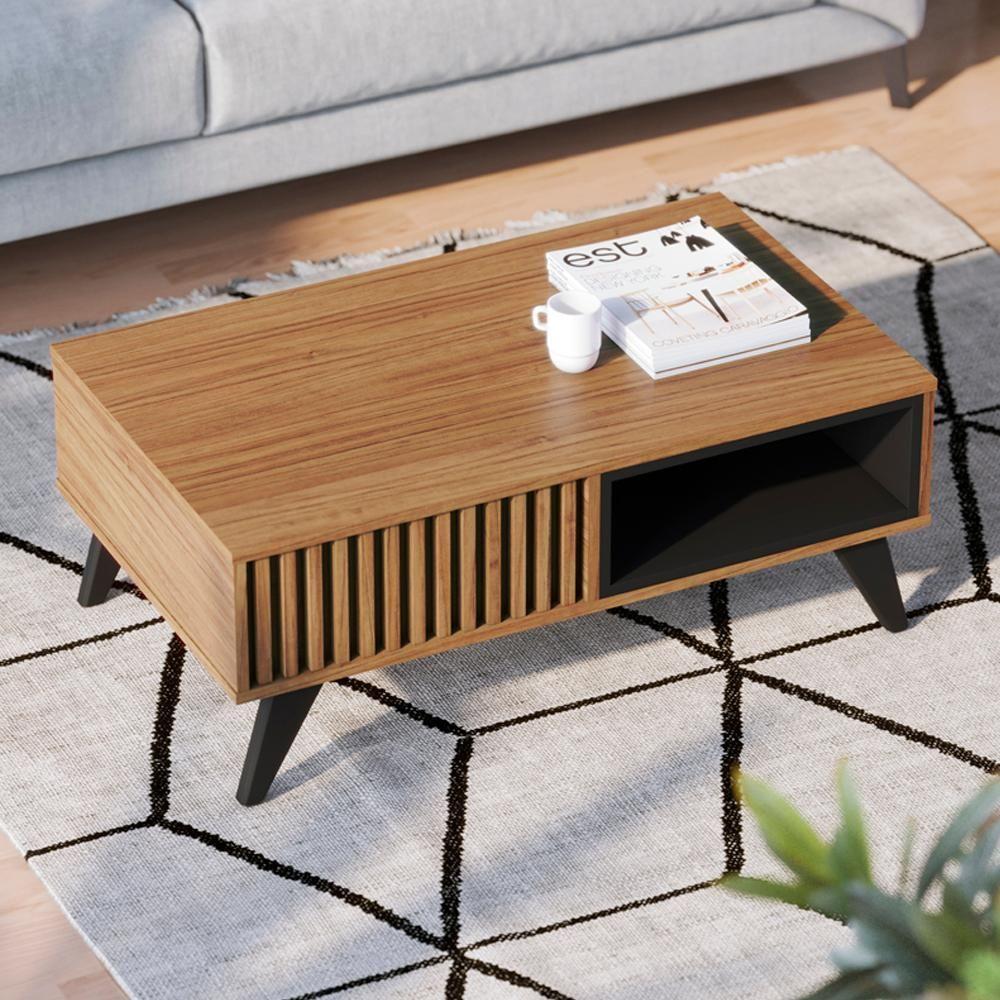 Mesa De Centro Para Sala 91 Cm Jeri Preto Colibri Noce Milano Preto - 2