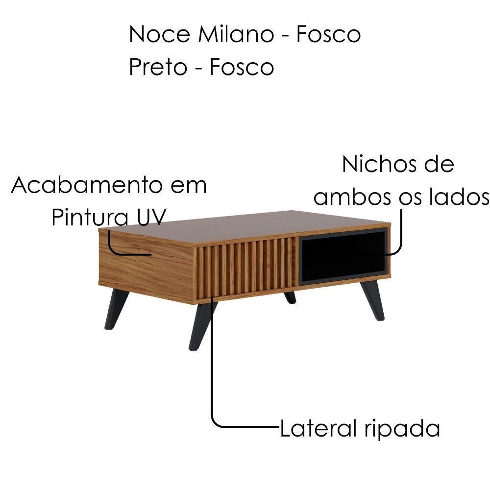 Mesa De Centro Para Sala 91 Cm Jeri Preto Colibri Noce Milano Preto - 5