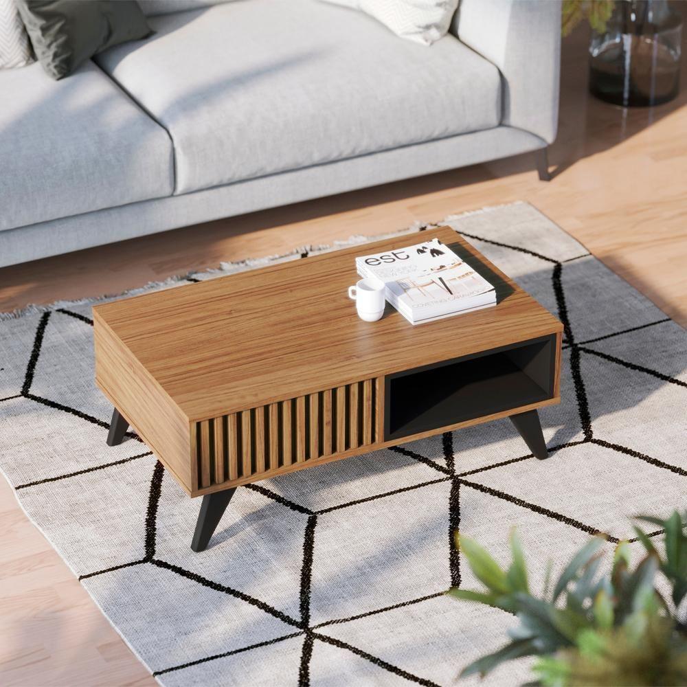 Mesa De Centro Para Sala 91 Cm Jeri Preto Colibri Noce Milano Preto - 8