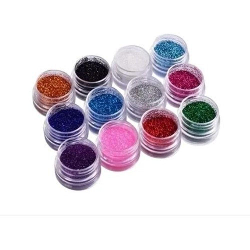 Kit Com 12 Potinhos Com Glitter Fininho Brilho Purpurina Para Unha - 1