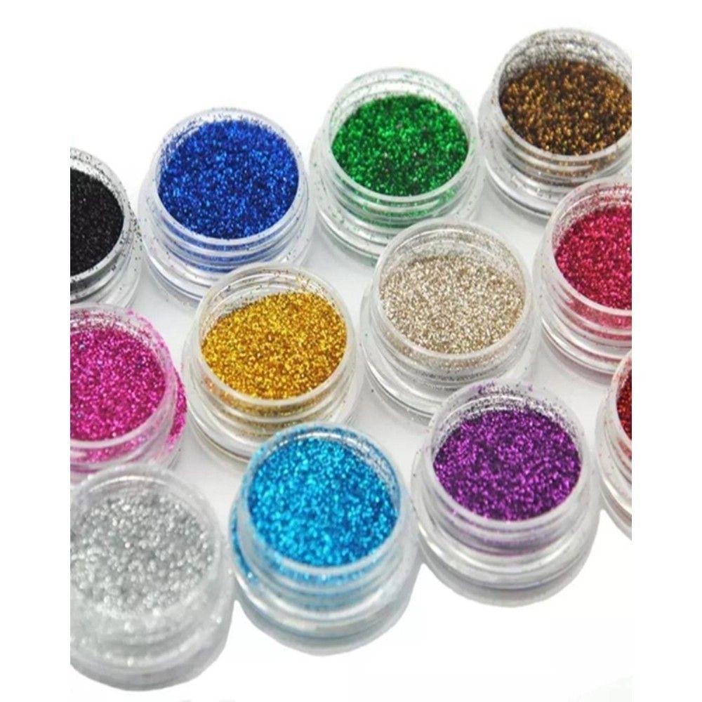 Kit Com 12 Potinhos Com Glitter Fininho Brilho Purpurina Para Unha - 4