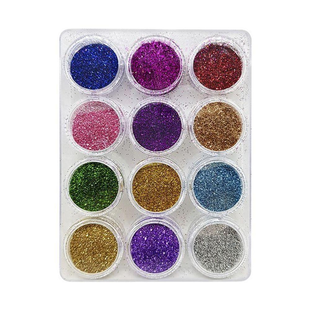 Kit Com 12 Potinhos Com Glitter Fininho Brilho Purpurina Para Unha - 5