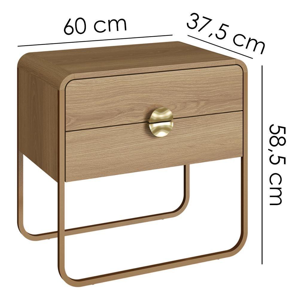 Kit 02 Mesas De Cabeceira 2 Gavetas Organica 60 Cm 28062 Artesano Hanover Dourado - 3