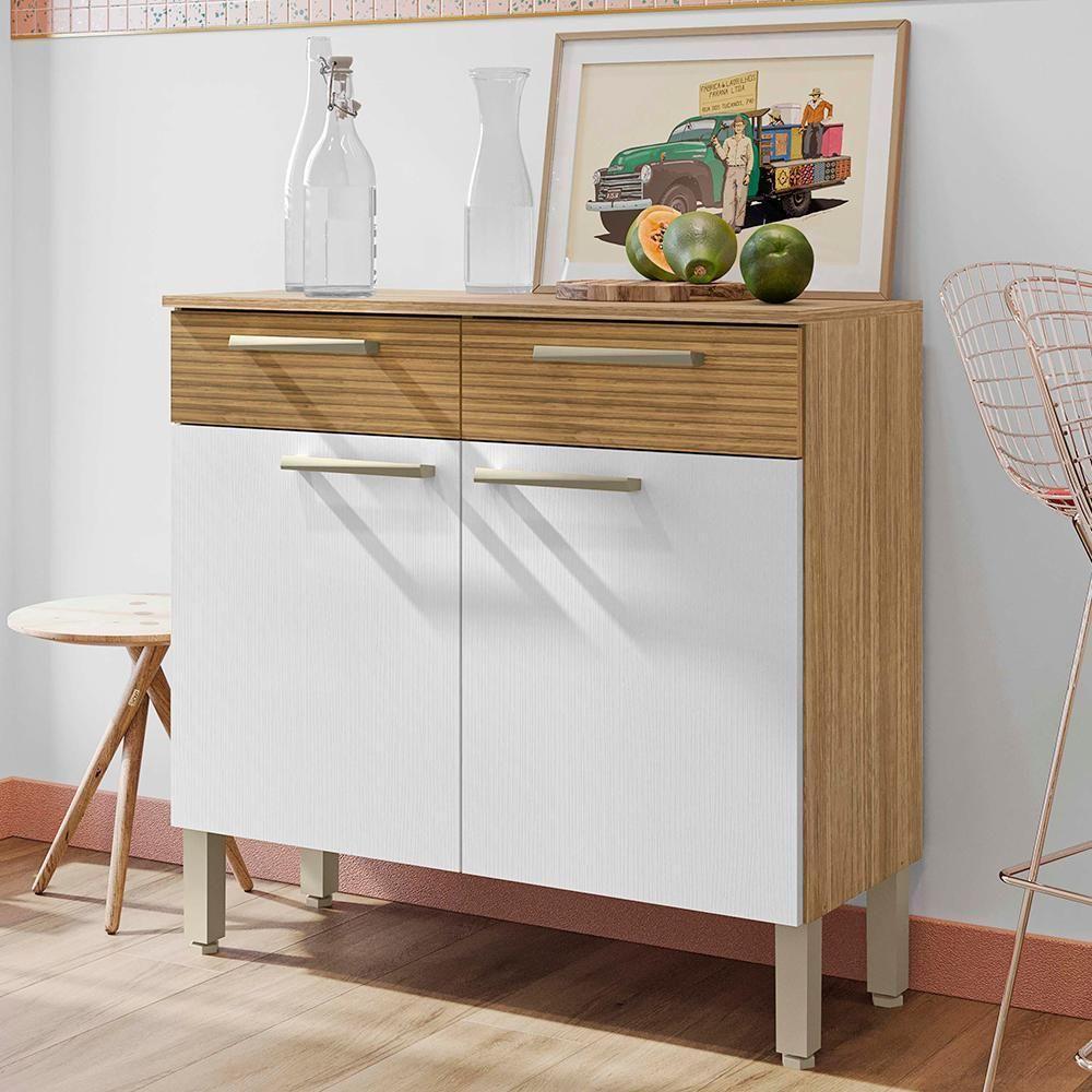 Balcao Com Tampo 2 Portas 2 Gavetas 91 Cm Nala Ktp Freijo Supremo Cp Ripado - 2