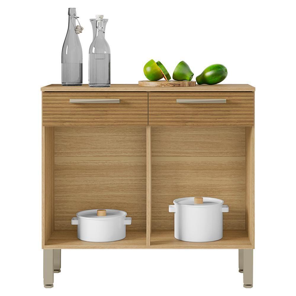 Balcao Com Tampo 2 Portas 2 Gavetas 91 Cm Nala Ktp Freijo Supremo Cp Ripado - 6