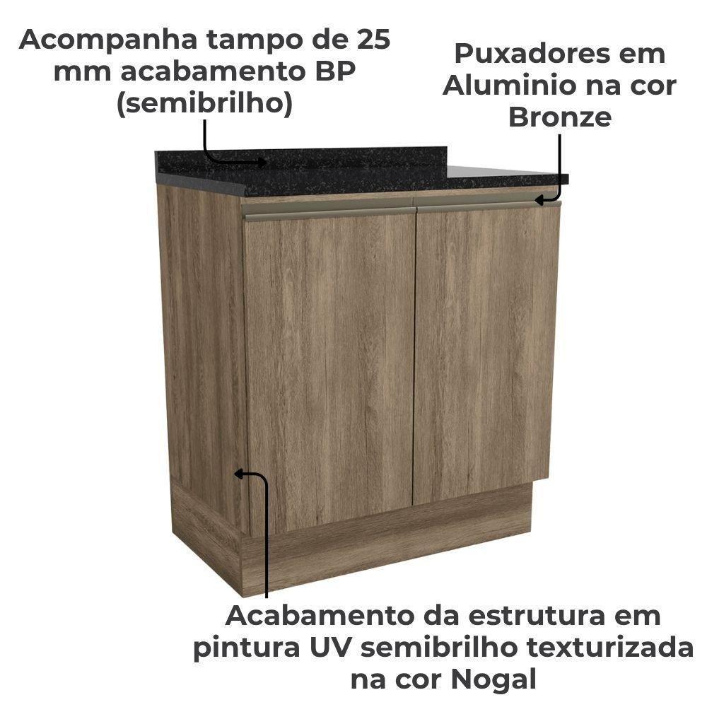 Balcao Tampo 2 Portas 80 Cm Maxxi G744 Kappesberg Nogal Preto - 2