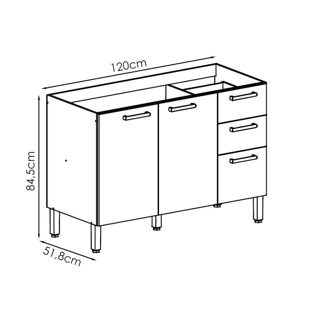 Balcao Para Pia 3 Portas 2 Gavetas 120 Cm Urbane Ktp Freijo - 3