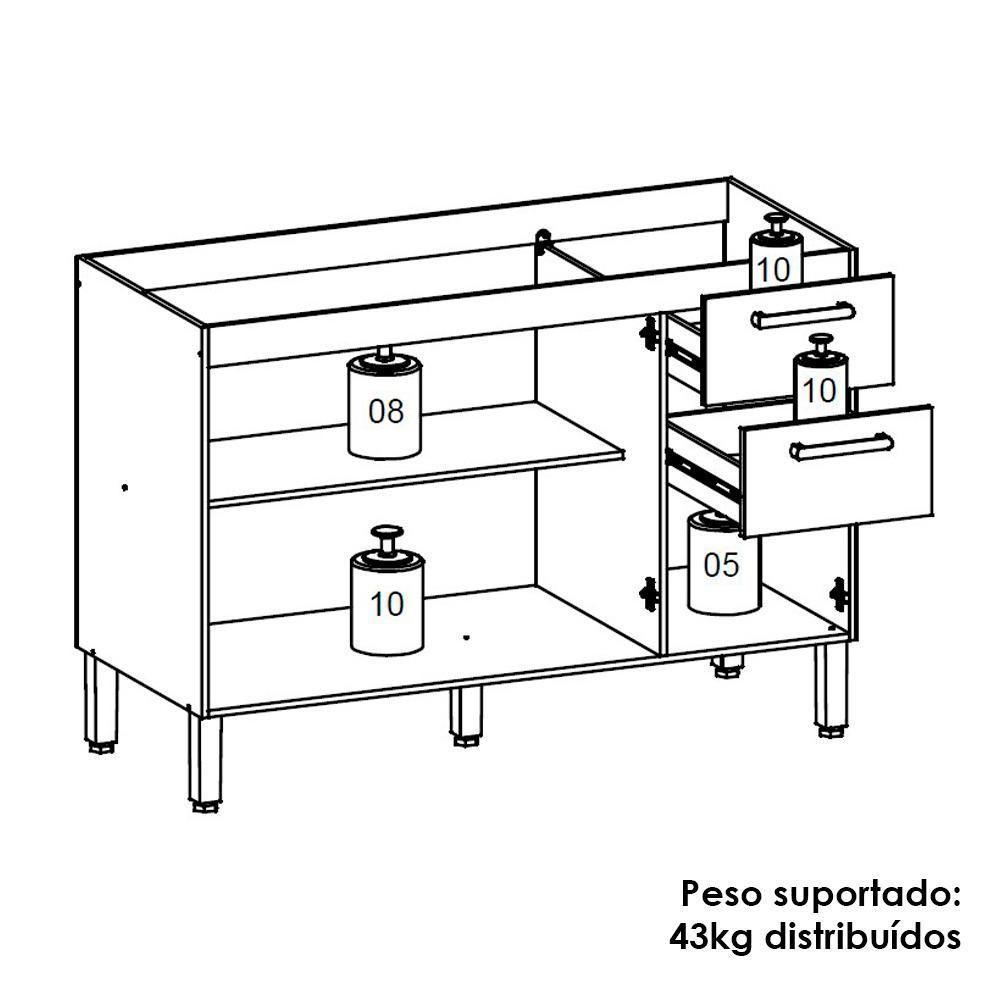 Balcao Para Pia 3 Portas 2 Gavetas 120 Cm Urbane Ktp Freijo - 4