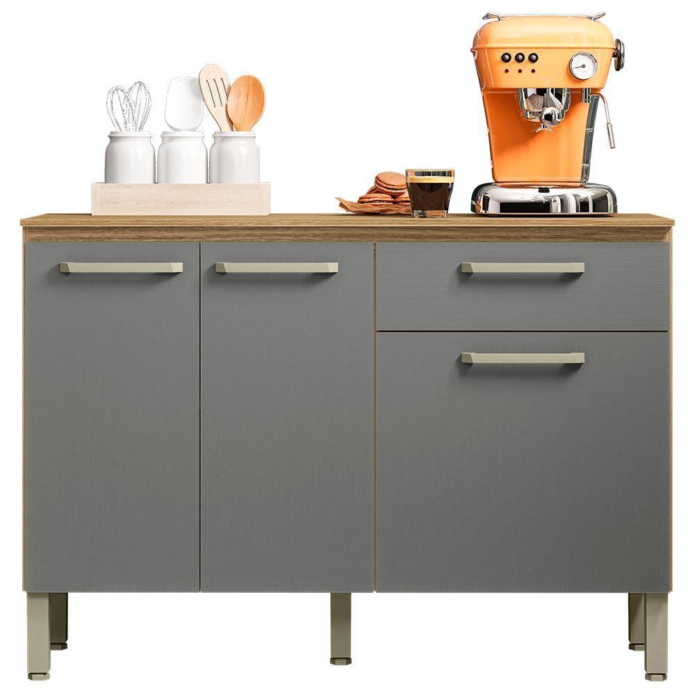 Balcao Com Tampo 3 Portas 1 Gaveta 120 Cm Versalhes Ktp Freijo Gris - 1