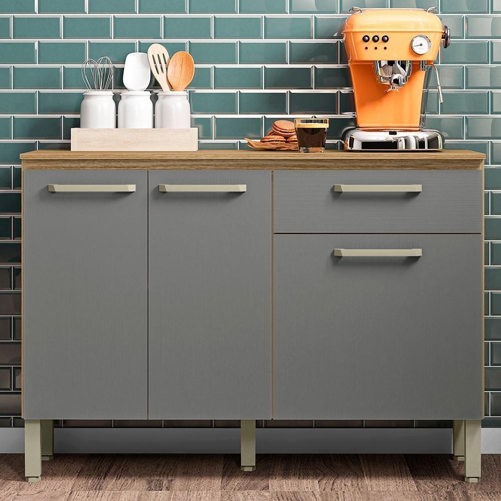 Balcao Com Tampo 3 Portas 1 Gaveta 120 Cm Versalhes Ktp Freijo Gris - 2