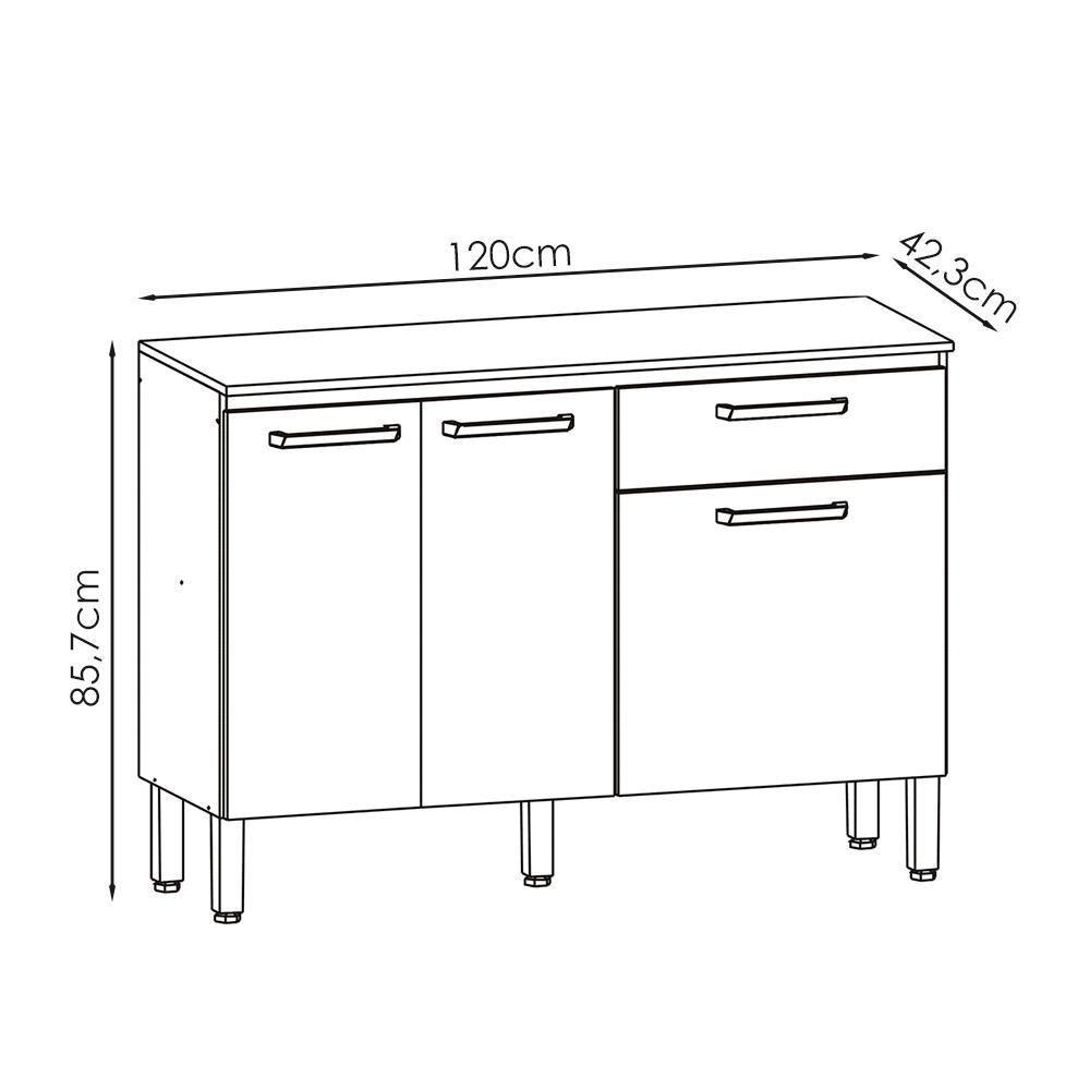 Balcao Com Tampo 3 Portas 1 Gaveta 120 Cm Versalhes Ktp Freijo Gris - 3