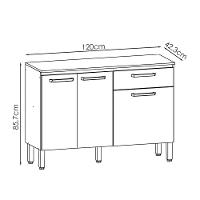 Balcao Com Tampo 3 Portas 1 Gaveta 120 Cm Versalhes Ktp Freijo Gris - 3