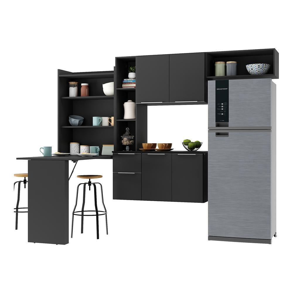 Cozinha Compacta Com Mesa Dobrável Sofia Multimóveis Preta - 3