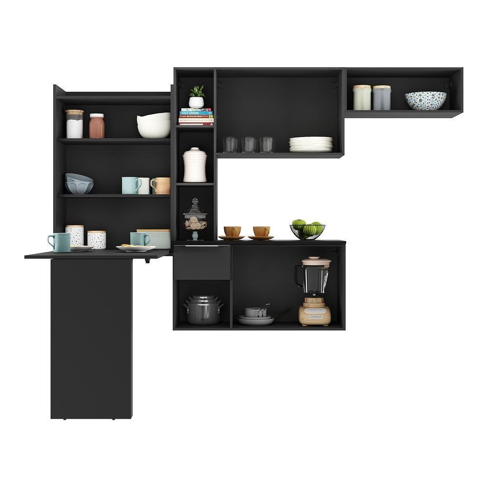 Cozinha Compacta Com Mesa Dobrável Sofia Multimóveis Preta - 4
