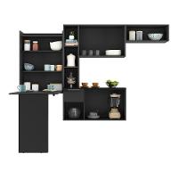 Cozinha Compacta Com Mesa Dobrável Sofia Multimóveis Preta