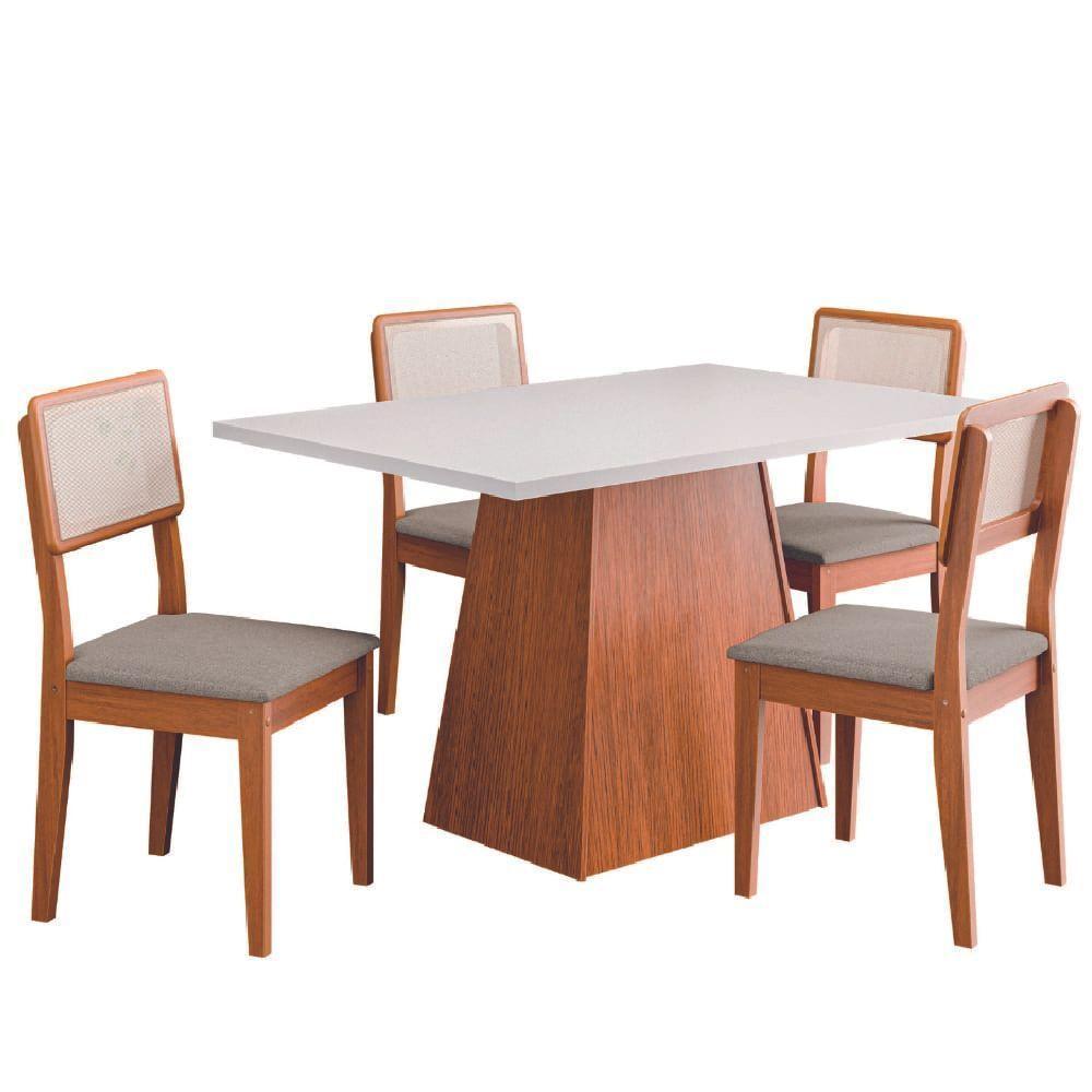 Conjunto Sala De Jantar Mesa 1,36m Trento 4 Cadeiras Santiago Dobuê Madeirado Off White - 1