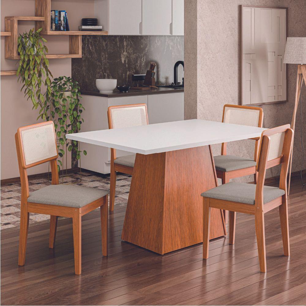 Conjunto Sala De Jantar Mesa 1,36m Trento 4 Cadeiras Santiago Dobuê Madeirado Off White - 2