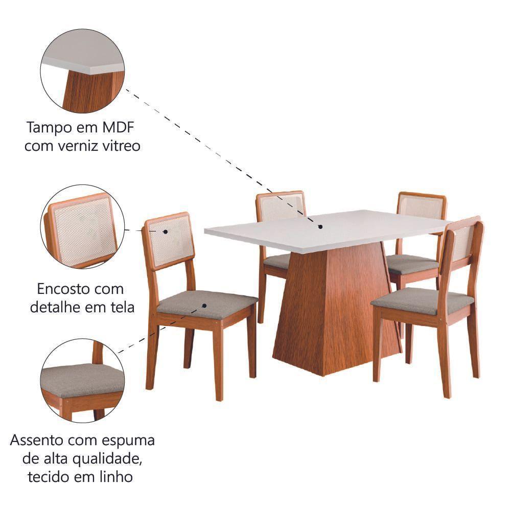 Conjunto Sala De Jantar Mesa 1,36m Trento 4 Cadeiras Santiago Dobuê Madeirado Off White - 5