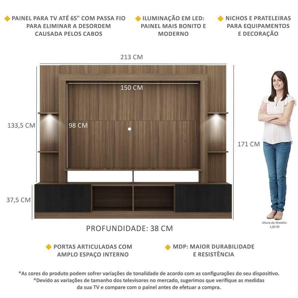 Estante Tv 65" Com Leds Berlim Multimóveis V3392 Madeirada/Preta Madeirado/Preto - 6