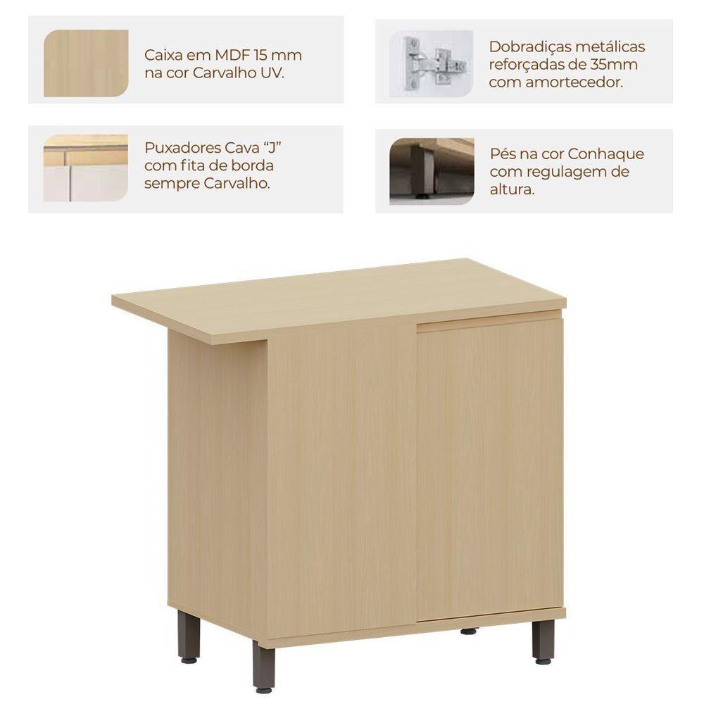 Balcão Canto Reto Para Cozinha 1 Porta Mdp/mdf Aurora Carvalho - 2