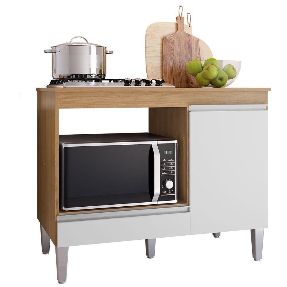 Balcão Para Cooktop 1 Porta 1 Gaveta Com Tampo Cátia Amêndoa/branco - 1