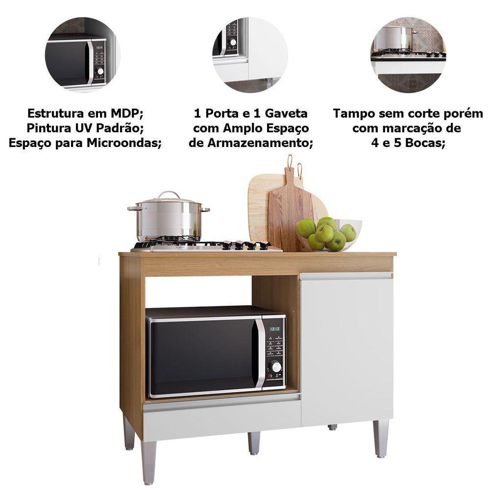 Balcão Para Cooktop 1 Porta 1 Gaveta Com Tampo Cátia Amêndoa/branco - 3