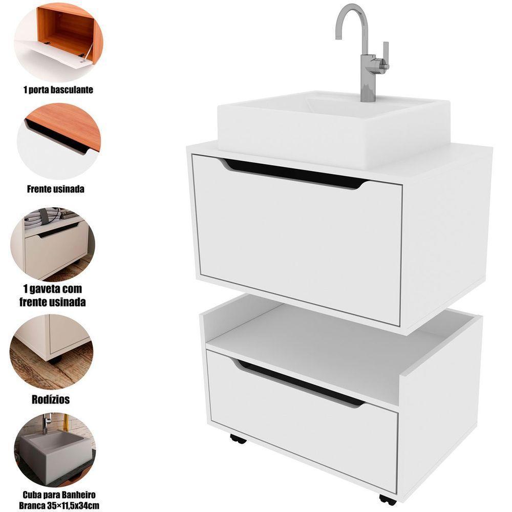 Kit Balcão E Gabinete De Banheiro Com Cuba 1 Porta 1 Gaveta Branco - 2