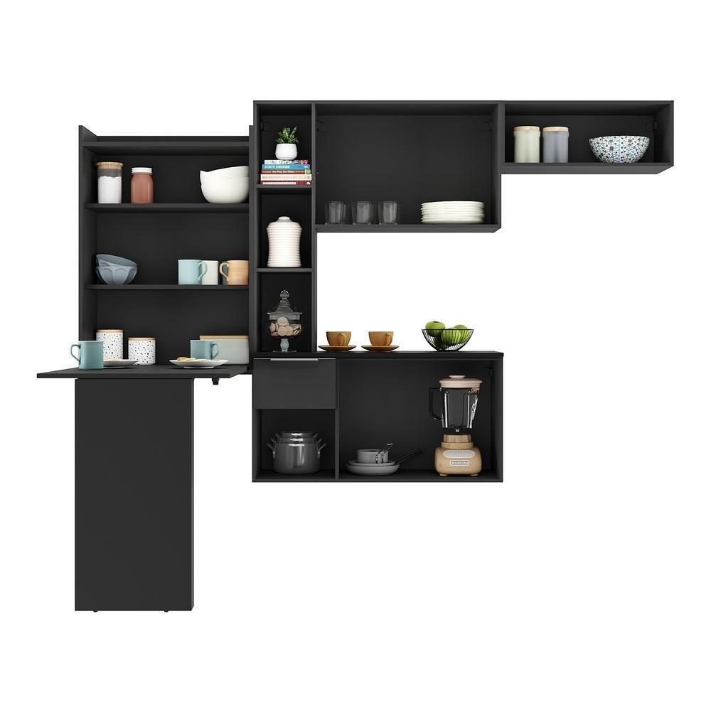 Armário De Cozinha Compacta Com Mesa Dobrável Sofia Multimóveis V2008 Preto Preto - 4